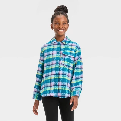 Girls' Plaid Button-Front Long Sleeve Shacket - Cat & Jack™ 3 Girls' Plaid Button-Front Long Sleeve Shacket - Cat & Jack™ - Image 3