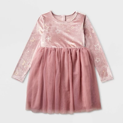Girls' Adaptive Long Sleeve Star Velour To Tulle Dress - Cat & Jack™ Dusty Pink 4 Girls' Adaptive Long Sleeve Star Velour To Tulle Dress - Cat & Jack™ Dusty Pink - Image 4