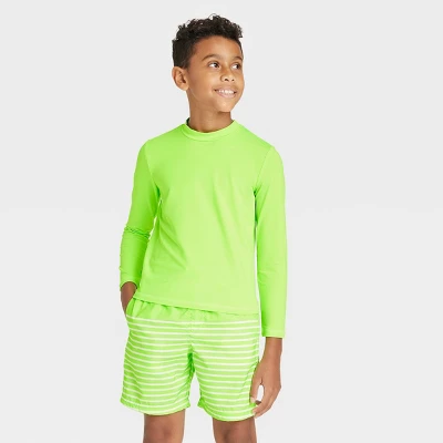 Boys' Solid Long Sleeve Rash Guard Swim Shirt - Cat & Jack™ Lime Green 3 Boys' Solid Long Sleeve Rash Guard Swim Shirt - Cat & Jack™ Lime Green - Image 3