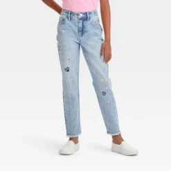 Girls' High-Rise Embroidered Ankle Straight Jeans - Cat & Jack™ Blue -CAT & JACK Shop GUEST 7787eac2 909a 4fc7 acf2 3e26da1cdf3e