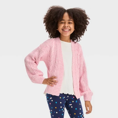 Girls' Cable Knit Short Open Layering Cardigan - Cat & Jack™ 4 Girls' Cable Knit Short Open Layering Cardigan - Cat & Jack™ - Image 4
