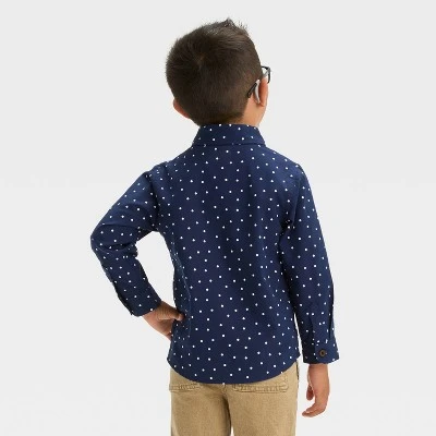 Toddler Boys' Long Sleeve Dot Printed 'Button-Down' Shirt - Cat & Jack™ Navy Blue 1 Toddler Boys' Long Sleeve Dot Printed 'Button-Down' Shirt - Cat & Jack™ Navy Blue