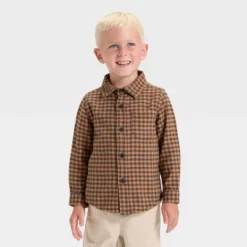 Toddler Boys' Long Sleeve Checkered Woven Shirt - Cat & Jack™ Brown/Black -CAT & JACK Shop GUEST 7e8b7895 2ed3 44b1 a788 09c6fdef3f36