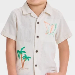 Toddler Boys' Embroidered Tropical T-Shirt - Cat & Jack™ Cream