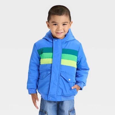 Toddler Boys' Colorblock Striped Heavyweight Puffer Jacket - Cat & Jack™ Blue 3 Toddler Boys' Colorblock Striped Heavyweight Puffer Jacket - Cat & Jack™ Blue - Image 3