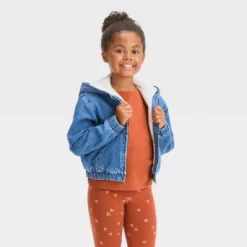 Girls' Hooded Zip-Up Faux Shearling Jean Jacket - Cat & Jack™ Medium Wash -CAT & JACK Shop GUEST 82813bd8 2147 474a aaf2 3c37af7d2c36