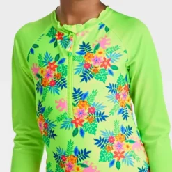 Girls' Aloha Floral One Piece Rash Guard Swimsuit - Cat & Jack™ Lime Green