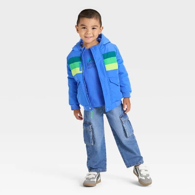 Toddler Boys' Colorblock Striped Heavyweight Puffer Jacket - Cat & Jack™ Blue 2 Toddler Boys' Colorblock Striped Heavyweight Puffer Jacket - Cat & Jack™ Blue - Image 2