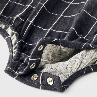 Baby Striped Gauze Tank Henley Romper - Cat & Jack™ Gray 3 Baby Striped Gauze Tank Henley Romper - Cat & Jack™ Gray - Image 3