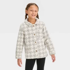 Girls' Button-Down 'Houndstooth' Shacket- Cat & Jack™ Gray/Cream -CAT & JACK Shop GUEST 88b083ae 1cec 4375 a46c 67fff789f743