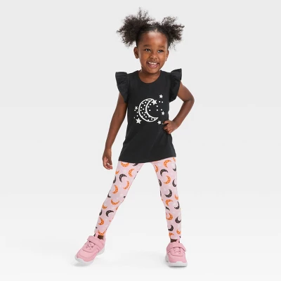 Toddler Girls' Moon 'Glow In The Dark' Short Sleeve Top & Leggings Set - Cat & Jack™ Black 2 Toddler Girls' Moon 'Glow In The Dark' Short Sleeve Top & Leggings Set - Cat & Jack™ Black - Image 2