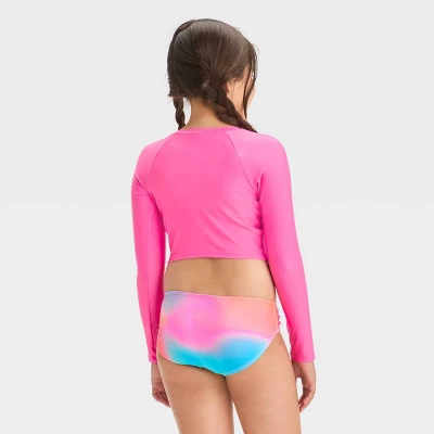 Girls' Rainbow Sparkle Rash Guard Set - Cat & Jack™ Pink 3 Girls' Rainbow Sparkle Rash Guard Set - Cat & Jack™ Pink - Image 3