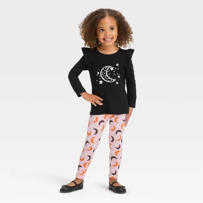 Toddler Girls' Moon 'Glow In The Dark' Long Sleeve Top & Leggings Set - Cat & Jack™ Black 3 Toddler Girls' Moon 'Glow In The Dark' Long Sleeve Top & Leggings Set - Cat & Jack™ Black - Image 3