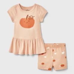 Baby Girls' 2pc Smiling Pumpkin Peplum T-Shirt And Bike Shorts Set - Cat & Jack™ Peach Orange -CAT & JACK Shop GUEST 8f1aadcc c781 41f7 8f3c 302af5957eff