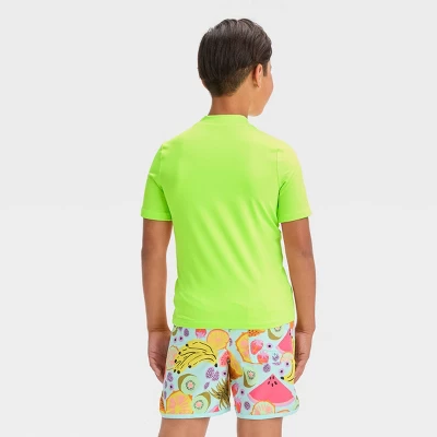 Boys' Solid Rash Guard Top - Cat & Jack™ Lime Green 2 Boys' Solid Rash Guard Top - Cat & Jack™ Lime Green - Image 2