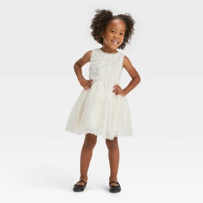 Toddler Girls' Rosette Tulle Dress - Cat & Jack™ Cream 2 Toddler Girls' Rosette Tulle Dress - Cat & Jack™ Cream - Image 2