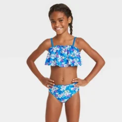 Girls' Floral Ruffle Edge Bandeau Bikini Set - Cat & Jack™ Blue -CAT & JACK Shop GUEST 9258bffa e31b 4571 82c7 04ee3d0e6d5c