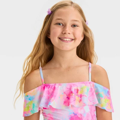 Girls' 'Flower Daydream' Floral Printed One Piece Swimsuit - Cat & Jack™ White/Pink 1 Girls' 'Flower Daydream' Floral Printed One Piece Swimsuit - Cat & Jack™ White/Pink
