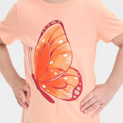 Toddler Girls' Butterfly Graphic T-Shirt - Cat & Jack™ Peach Orange 1 Toddler Girls' Butterfly Graphic T-Shirt - Cat & Jack™ Peach Orange