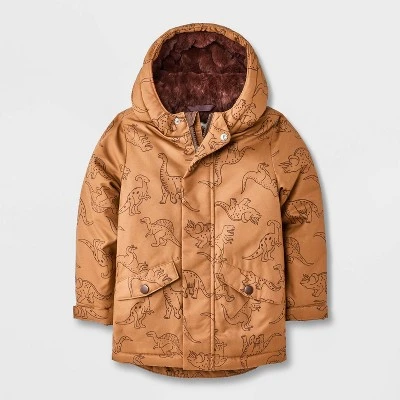 Toddler Boys' Dino Printed Hooded Parka Jacket - Cat & Jack™ Brown 4 Toddler Boys' Dino Printed Hooded Parka Jacket - Cat & Jack™ Brown - Image 4