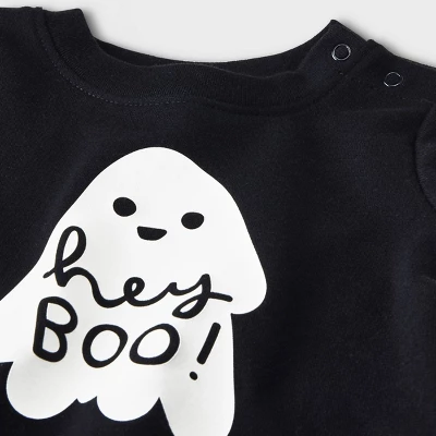 Baby 2pc 'Hey Boo' Sweatshirt & Bottom Set - Halloween - Cat & Jack™ Black 2 Baby 2pc 'Hey Boo' Sweatshirt & Bottom Set - Halloween - Cat & Jack™ Black - Image 2