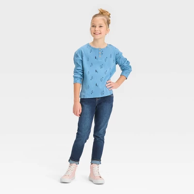 Girls' Long Sleeve Henley Waffle Top - Cat & Jack™ 2 Girls' Long Sleeve Henley Waffle Top - Cat & Jack™ - Image 2