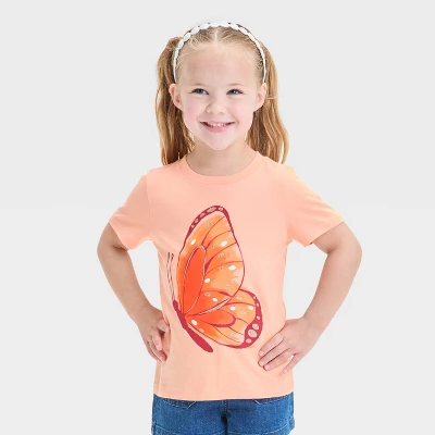 Toddler Girls' Butterfly Graphic T-Shirt - Cat & Jack™ Peach Orange 4 Toddler Girls' Butterfly Graphic T-Shirt - Cat & Jack™ Peach Orange - Image 4