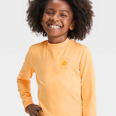 Girls' Sun Long Sleeve Rash Guard Top - Cat & Jack™ Orange 1 Girls' Sun Long Sleeve Rash Guard Top - Cat & Jack™ Orange