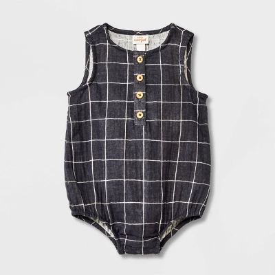 Baby Striped Gauze Tank Henley Romper - Cat & Jack™ Gray 4 Baby Striped Gauze Tank Henley Romper - Cat & Jack™ Gray - Image 4