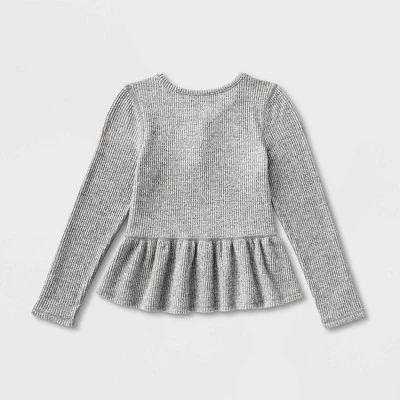 Girls' Adaptive Long Sleeve Henley Peplum Shirt - Cat & Jack™ Heather Gray 1 Girls' Adaptive Long Sleeve Henley Peplum Shirt - Cat & Jack™ Heather Gray
