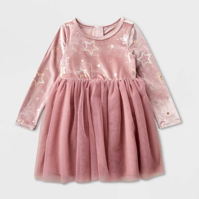 Toddler Girls' Adaptive Long Sleeve Star Velour To Tulle Dress - Cat & Jack™ Dusty Pink 4 Toddler Girls' Adaptive Long Sleeve Star Velour To Tulle Dress - Cat & Jack™ Dusty Pink - Image 4