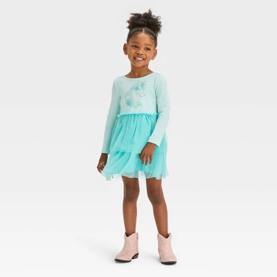 Toddler Girls' Unicorn Long Sleeve Dress - Cat & Jack™ Aqua Blue 2 Toddler Girls' Unicorn Long Sleeve Dress - Cat & Jack™ Aqua Blue - Image 2