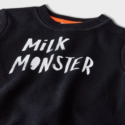 Baby 2pc Milk Monster Long Sleeve Top & Bottom Set - Halloween - Cat & Jack™ Black 2 Baby 2pc Milk Monster Long Sleeve Top & Bottom Set - Halloween - Cat & Jack™ Black - Image 2