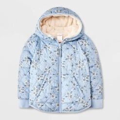 Toddler Girls' Floral Printed Reversible Puffer Jacket - Cat & Jack™ Blue -CAT & JACK Shop GUEST ac72bdd8 f3c7 4b15 85d0 a42709073125