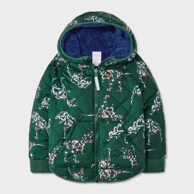 Toddler Boys' Dino Printed Quilted Reversible Puffer Jacket - Cat & Jack™ Dark Green 4 Toddler Boys' Dino Printed Quilted Reversible Puffer Jacket - Cat & Jack™ Dark Green - Image 4