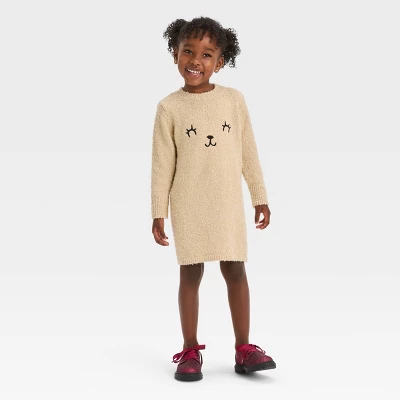 Toddler Girls' Teddy Bear Printed Dress - Cat & Jack™ Beige 3 Toddler Girls' Teddy Bear Printed Dress - Cat & Jack™ Beige - Image 3
