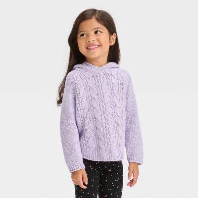 Toddler Girls' Cable Sweater With Hood - Cat & Jack™ 4 Toddler Girls' Cable Sweater With Hood - Cat & Jack™ - Image 4