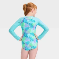 Girls' 'Beachy Palms' Leaf Printed One Piece Rash Guard Swimsuit - Cat & Jack™ Light Blue -CAT & JACK Shop GUEST b51c6737 5d10 494d 8584 3c358923d0cf