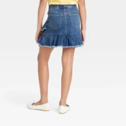 Girls' Pull-On Raw Edge Ruffle Jeans Skirt - Cat & Jack™ Dark Wash XXL