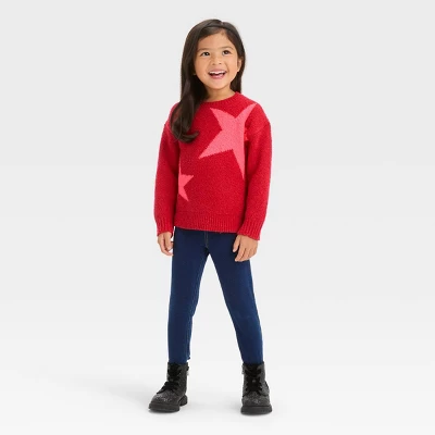 Toddler Girls' Stars Pullover Sweater - Cat & Jack™ Red 2 Toddler Girls' Stars Pullover Sweater - Cat & Jack™ Red - Image 2