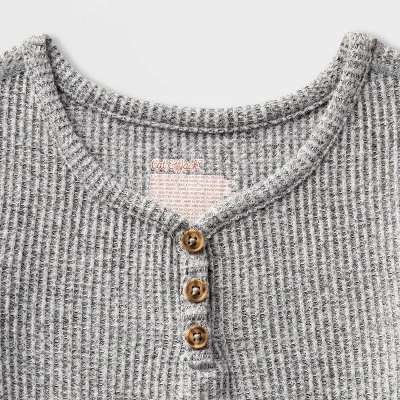 Girls' Adaptive Long Sleeve Henley Peplum Shirt - Cat & Jack™ Heather Gray 2 Girls' Adaptive Long Sleeve Henley Peplum Shirt - Cat & Jack™ Heather Gray - Image 2