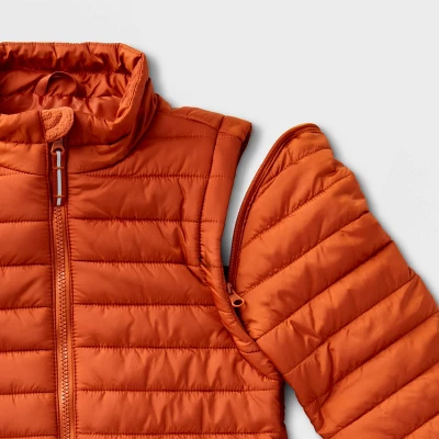 Kids' Adaptive Puffer Jacket - Cat & Jack™ Orange 2 Kids' Adaptive Puffer Jacket - Cat & Jack™ Orange - Image 2