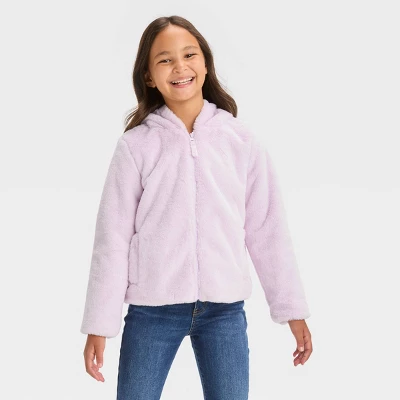 Girls' Faux Fur Zip-Up Jacket - Cat & Jack™ 4 Girls' Faux Fur Zip-Up Jacket - Cat & Jack™ - Image 4