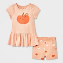 Baby Girls' 2pc Smiling Pumpkin Peplum T-Shirt And Bike Shorts Set - Cat & Jack™ Peach Orange -CAT & JACK Shop GUEST bc562ada 43da 4262 81c7 a979e437a728