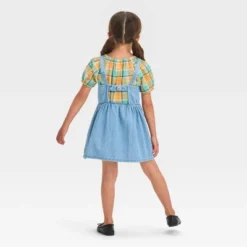 Toddler Girls' Plaid Short Sleeve Top & Denim Skirtall Set - Cat & Jack™ Blue