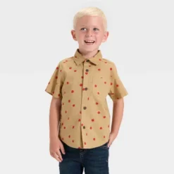 Toddler Boys' Short Sleeve Slub Poplin Woven Shirt - Cat & Jack™ Brown -CAT & JACK Shop GUEST bd5f7f04 31fc 409c 923d 364995ca74ac