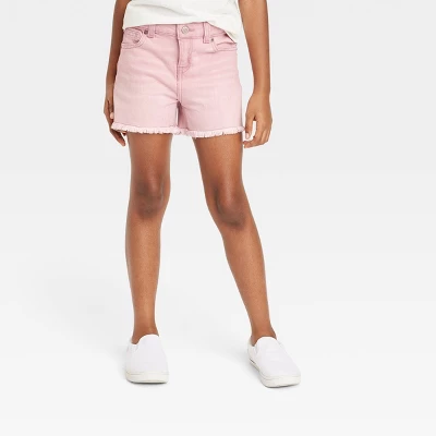 Girls' Mid-Rise Cut-Off Jean Shorts - Cat & Jack™ Pink 3 Girls' Mid-Rise Cut-Off Jean Shorts - Cat & Jack™ Pink - Image 3