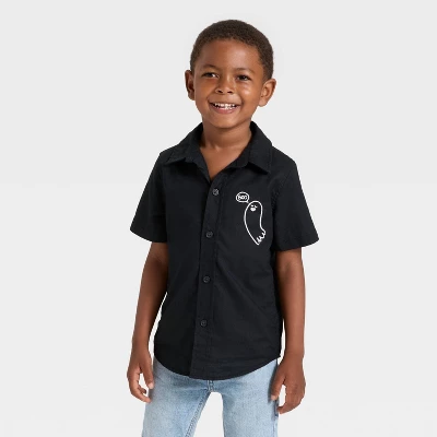 Toddler Boys' Short Sleeve Halloween Button-Down Shirt - Cat & Jack™ Black 3 Toddler Boys' Short Sleeve Halloween Button-Down Shirt - Cat & Jack™ Black - Image 3