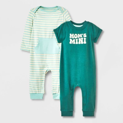 Baby 2pk Mama Romper Set - Cat & Jack™ Turquoise Green 5 Baby 2pk Mama Romper Set - Cat & Jack™ Turquoise Green - Image 5