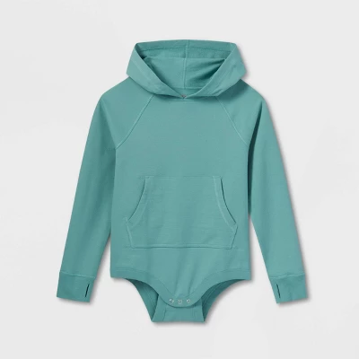 Boys' Adaptive Hooded Adjustable Long Sleeve Bodysuit - Cat & Jack™ Ocean Green 3 Boys' Adaptive Hooded Adjustable Long Sleeve Bodysuit - Cat & Jack™ Ocean Green - Image 3